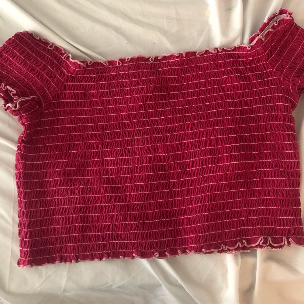 Divided smocked off the shoulder top